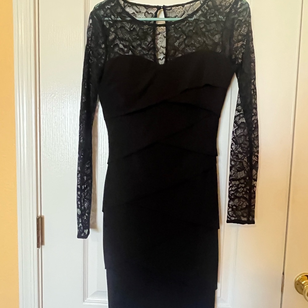 White House Black Market Black Lace Long Sleeve Dress